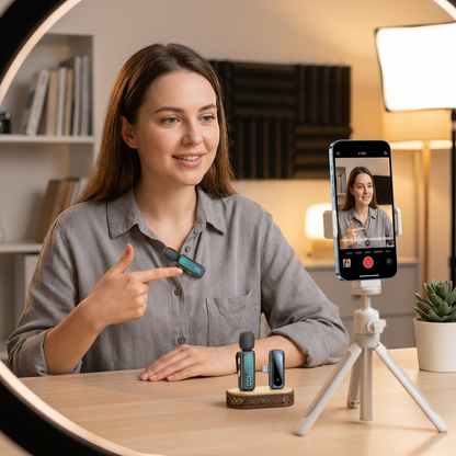 🎙️Magnetic Wireless Lavalier Microphone | Dual Clip-On Mic with Digital Display