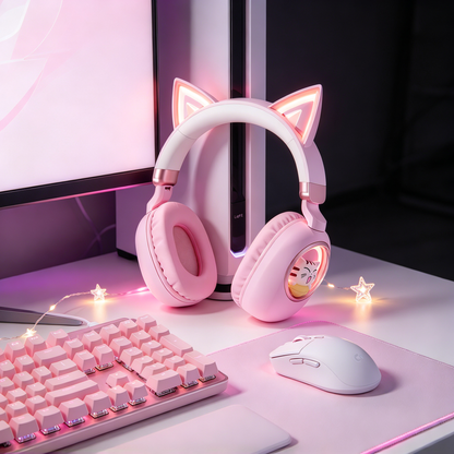 🎧 Wireless Headphones | Soft ABS Design | Gaming & Daily Use | Kids & Teens Gift | Cute LED Cat Ear Style