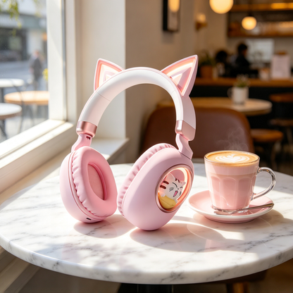 🎧 Wireless Headphones | Soft ABS Design | Gaming & Daily Use | Kids & Teens Gift | Cute LED Cat Ear Style
