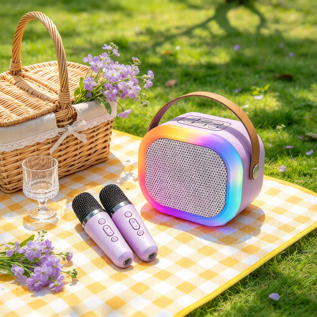 🎤 Karaoke Speaker | Metallic Mesh | Party Gifts | Colorful LED Glow