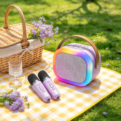 🎤 Karaoke Speaker | Metallic Mesh | Party Gifts | Colorful LED Glow