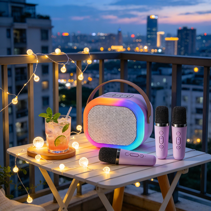 🎤 Karaoke Speaker | Metallic Mesh | Party Gifts | Colorful LED Glow