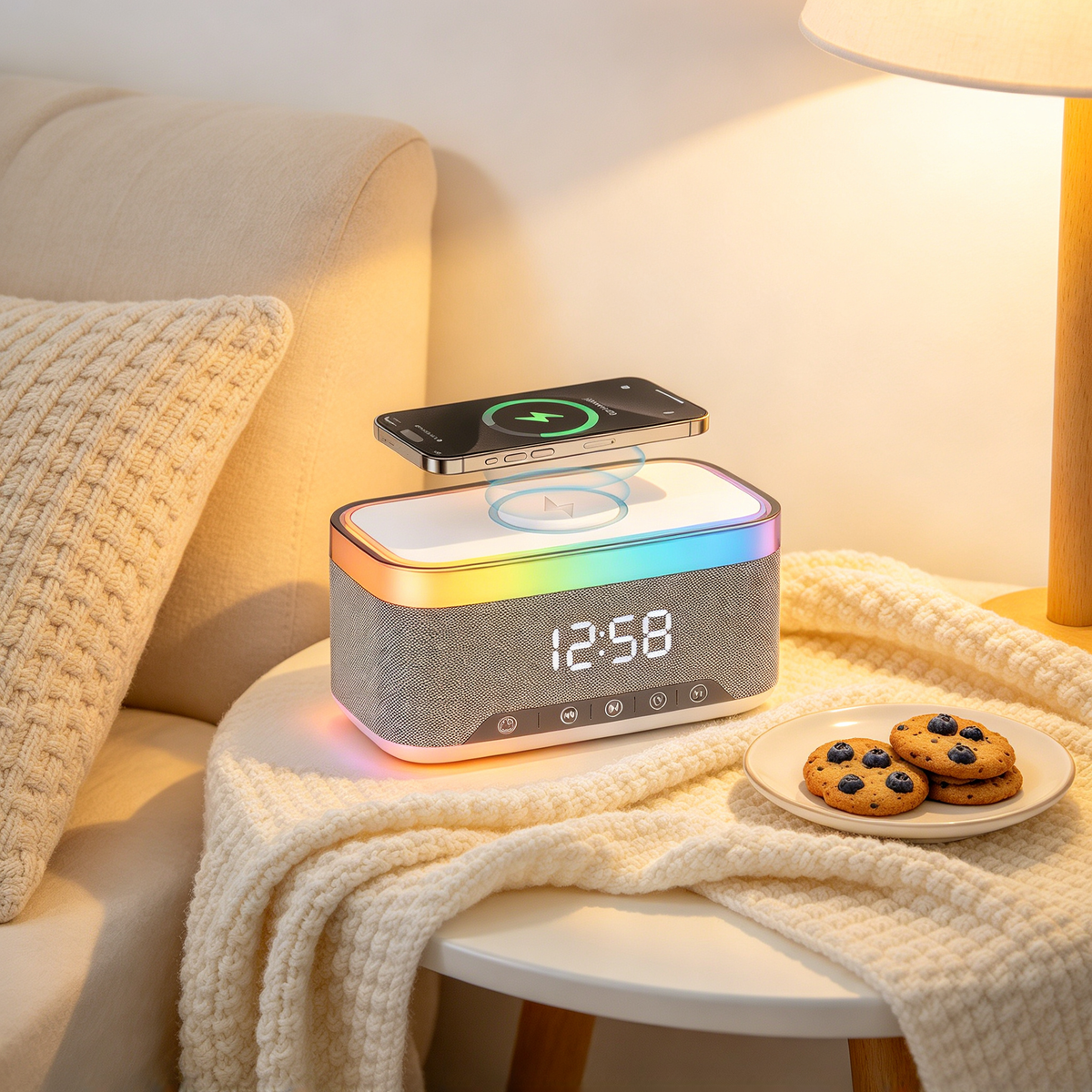 🌈 Smart Speaker | Mesh Fabric | Bedside Gift | Colorful LED Glow