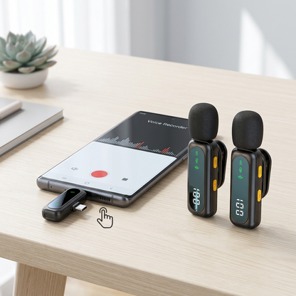 🎙️Magnetic Wireless Lavalier Microphone | Dual Clip-On Mic with Digital Display