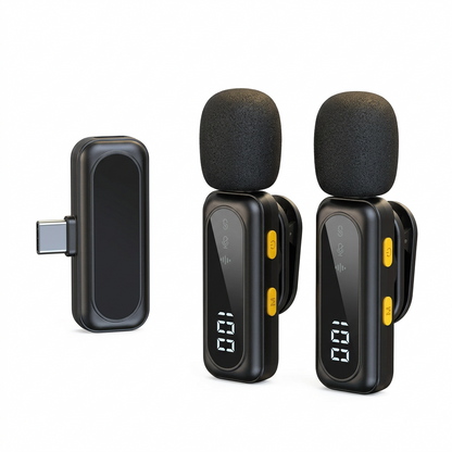 🎙️Magnetic Wireless Lavalier Microphone | Dual Clip-On Mic with Digital Display