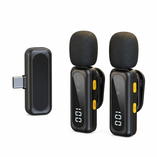 🎙️Magnetic Wireless Lavalier Microphone | Dual Clip-On Mic with Digital Display